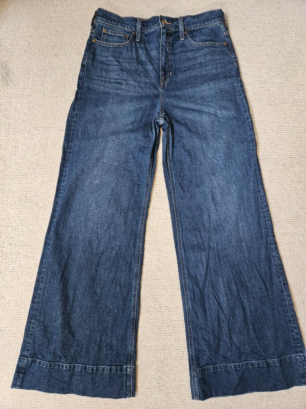 J. Crew Denim Trouser in Wesly Wash Blue Jeans BM845 Size 30 Wide Leg Modern